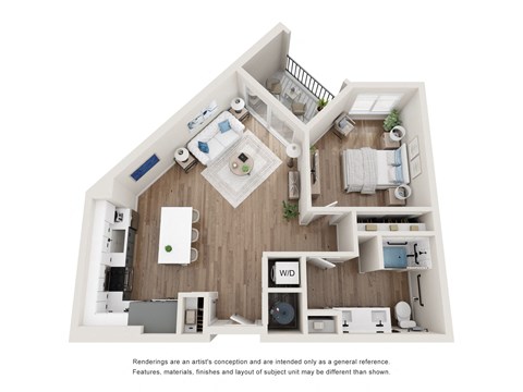 Floor plan for 1 bed, 1 bath, 741 sqft